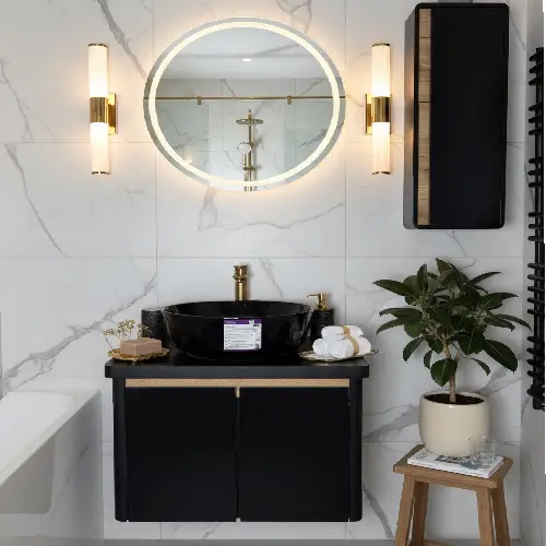 ست روشویی کابینت دار مدل هما گرد مشکی